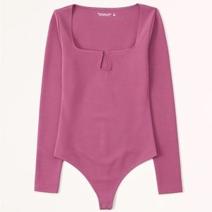 Long-Sleeve Ponte Notch-Neck Bodysuit